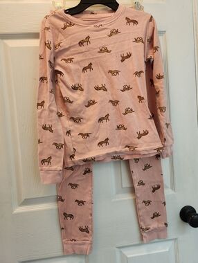 Carters Kids Long Sleeve Pink Horse Print Pajama Set